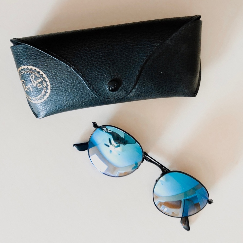 Ray Ban - Round mirrored sunglasses - Black/blue